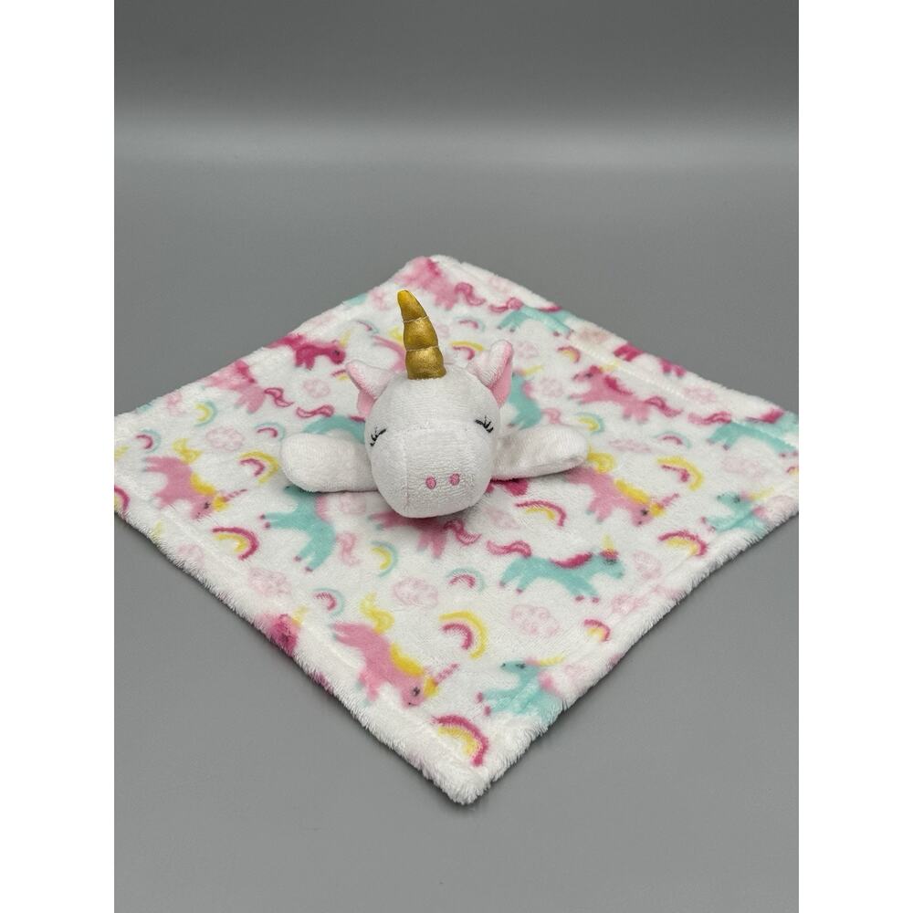 LE BEBE Unicorn Rainbow White Lovey Pink Blue Gold Horn Security Blanket